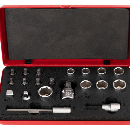 Unior Bicycle Unior Drivers and sockets Set, Torx bits sizes 25, 27 and 30, Hex bits sizes 3, 4, 5, 6, 8, 10, Socket sizes 8, 9, 10, 11, 12, 13, 14, 15, Adapters 1/4" - 3/8" and 3/8" - 1/4", 629380