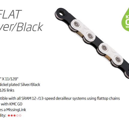 KMC X-FLATW 12/13-Speed Chain 126L with Connect Link Waxed Silver/Black
