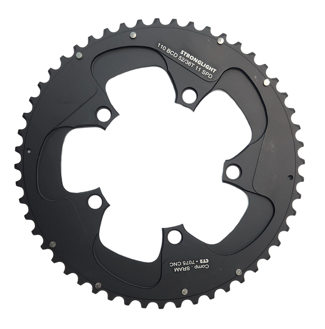 Stronglight Bicycle CHAINRING - ROAD "STRONGLIGHT", 52T, 7075 CNC Black CT2 - 110 BCD, 5 Hole for 11 Spd for SRAM (Not E-Tap)