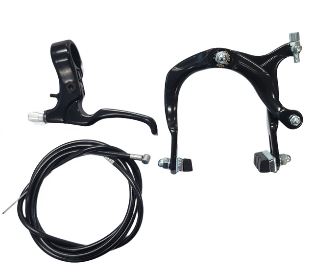 Alhonga BMX Bicycle Rear Rim Brake Set with Left-Hand 2-Finger Lever - Black