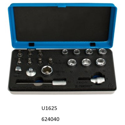 Unior Bicycle Unior Drivers and sockets Set, Torx bits sizes 25, 27 and 30, Hex bits sizes 3, 4, 5, 6, 8, 10, Socket sizes 8, 9, 10, 11, 12, 13, 14, 15, Adapters 1/4" - 3/8" and 3/8" - 1/4", 624040 Quality