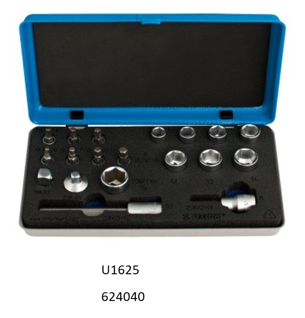 Unior Bicycle Unior Drivers and sockets Set, Torx bits sizes 25, 27 and 30, Hex bits sizes 3, 4, 5, 6, 8, 10, Socket sizes 8, 9, 10, 11, 12, 13, 14, 15, Adapters 1/4" - 3/8" and 3/8" - 1/4", 624040 Quality
