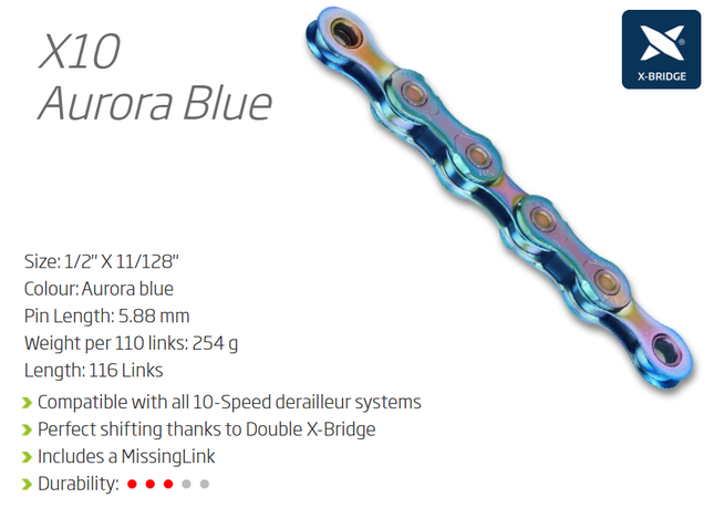 KMC X10 X-Series 10-Speed Chain 116L with Connect Link - Aurora Limited Edition