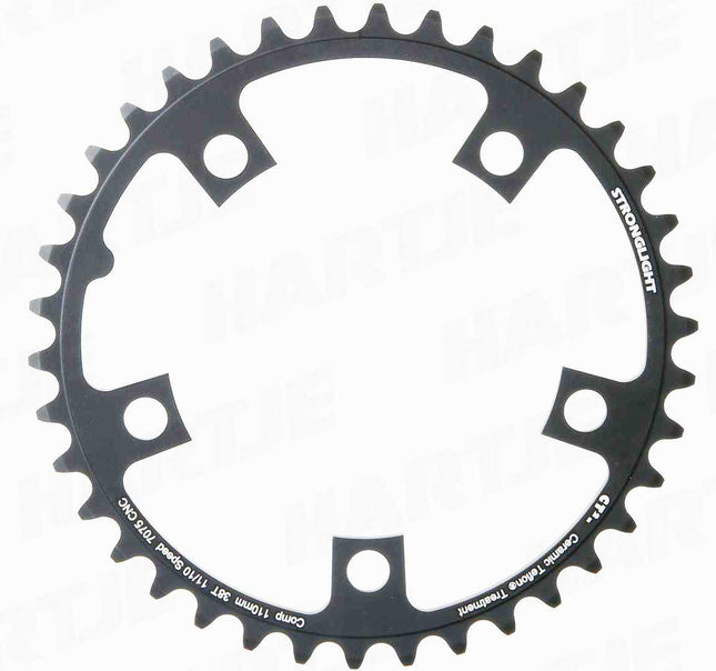 Stronglight Bicycle CHAINRING - ROAD "STRONGLIGHT", 38T, 7075 CNC Black CT2 - 110mm BCD, 5 Hole for 10/11 Spd