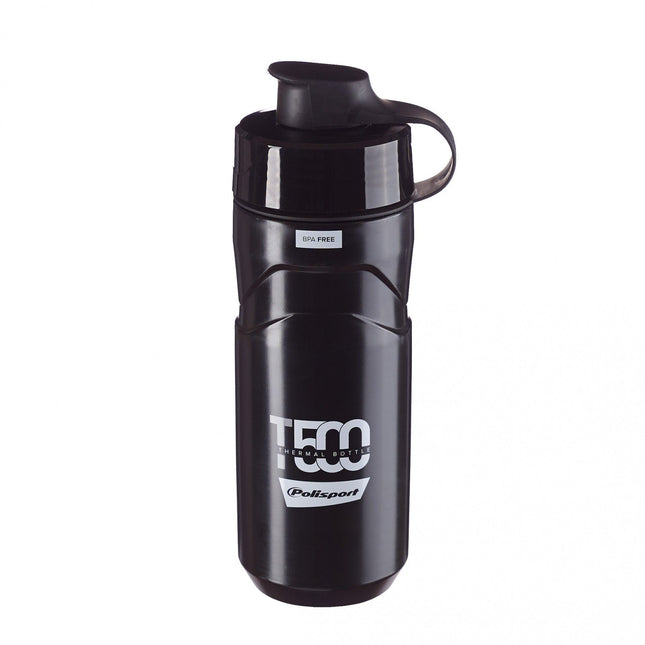 Polisport Convertible Thermal Water Bottle with Screw-On Cap - Black/Grey