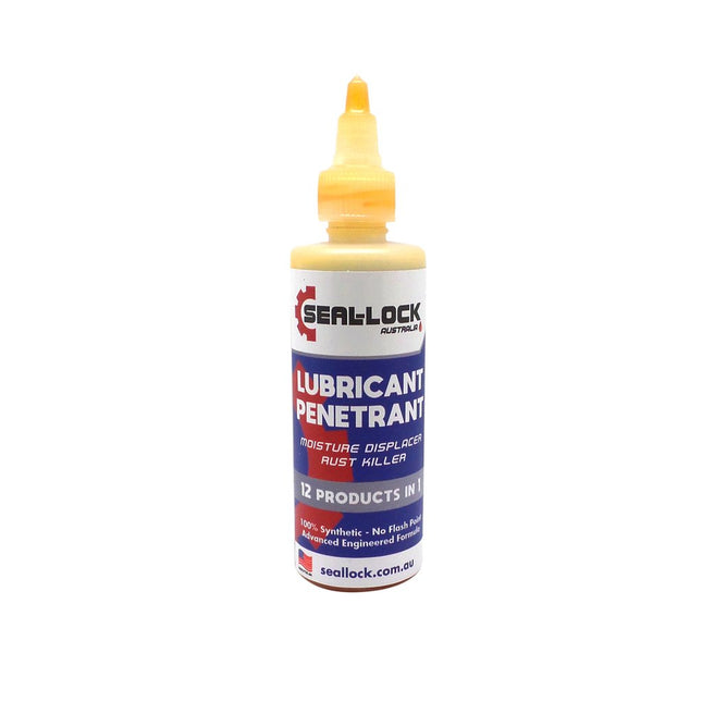 Seal-Lock Lubricant/Penetrant. 100ml DRIP bottle, Seal Lock penetrates solid rust freeing up nuts and bolts, cables and chains. It creates a barrier, stopping rust and leaving a dry dust free surface