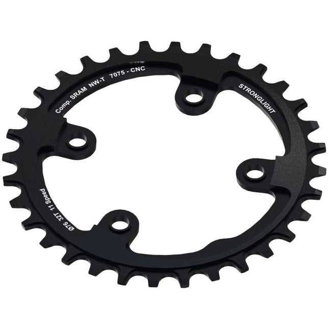 Stronglight Bicycle CHAINRING - MTB-NW "STRONGLIGHT", 32T, 7075 CNC Black SRAM XX1 - 76mm BCD, 4 Hole for 11Spd - (Narrow Wide)