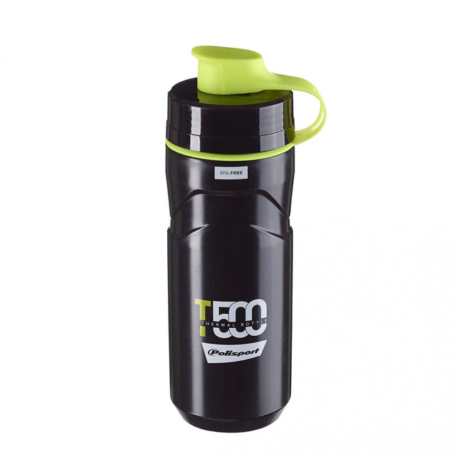 Polisport Convertible Thermal Water Bottle with Screw-On Cap - Black/Lime Green