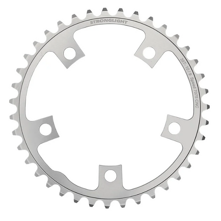 Stronglight Bicycle CHAINRING - ROAD "STRONGLIGHT", 39T, 7075 CNC SILVER - 110mm BCD, 5 Hole for 2 x 9/10 Spd