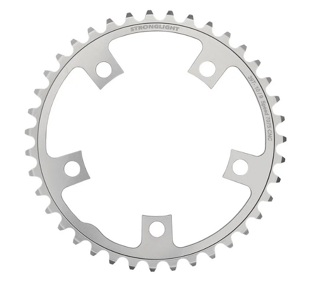 Stronglight Bicycle CHAINRING - ROAD "STRONGLIGHT", 39T, 7075 CNC SILVER - 110mm BCD, 5 Hole for 2 x 9/10 Spd
