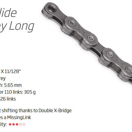 KMC xGlide X-Series 9/10/11-Speed Shimano CUES Chain 126L with Connect Link - Grey