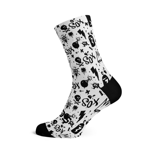 SOX Footwear Bicycle Doodle White - Size M (US 5-9) - SOX Footwear Performance Socks - 1 Pair