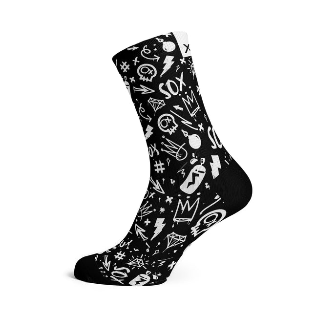 SOX Footwear Bicycle Doodle Black - Size L (US 9-13) - SOX Footwear Performance Socks - 1 Pair