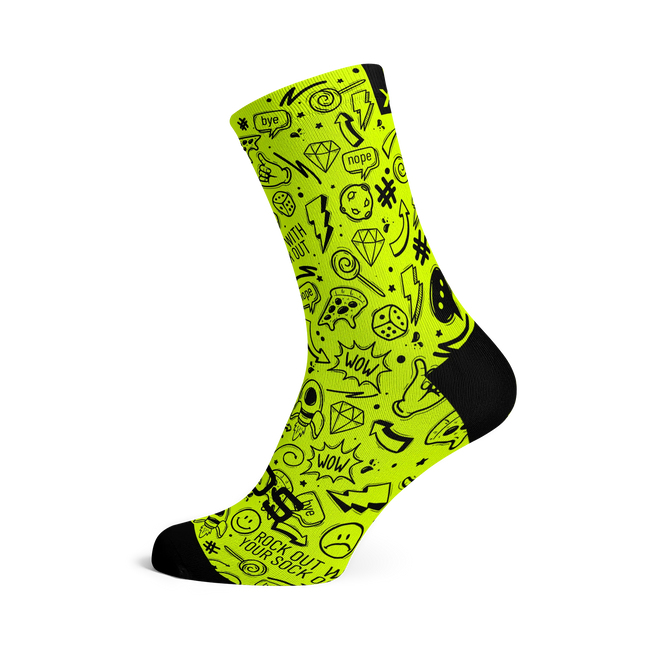 SOX Footwear Bicycle Doodle Fluo - Size L (US 9-13) - SOX Footwear Performance Socks - 1 Pair