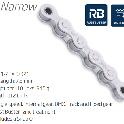 KMC Z1 Single-Speed Chain 112L 3/32 Inch Rust Buster with Connect Link - Grey