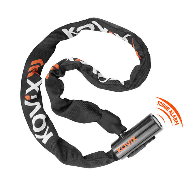 Kovix Bicycle ALARM CHAIN LOCK, 8mm x 1200mm, built-in 120dB anti-theft alarm, suitable for bikes & scooters, includes CR2 battery - KOVIX