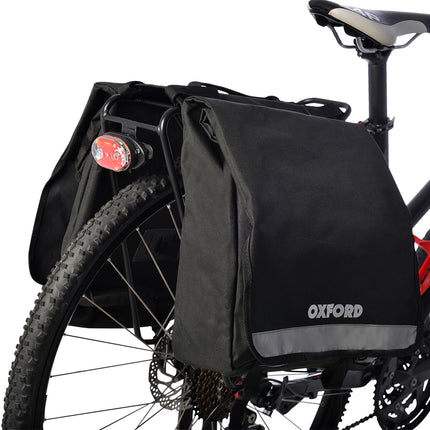 Oxford Bicycle PANNIER BAG - Oxford C20 Double Pannier Bag, 20l, durable polyester, weatherproof design, reflective detail, BLACK - Oxford Product (Pair)