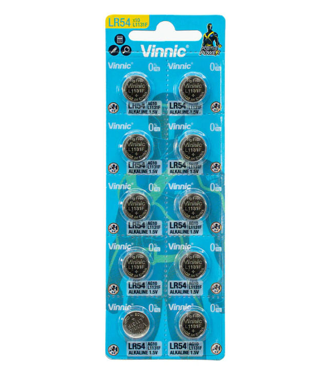 Vinnic LR54/L1131 1.5V Alkaline Button Cell Batteries - 10 Pack