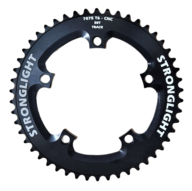 Stronglight Bicycle CHAINRING - TRACK "STRONGLIGHT", 50T, 7075 CNC Black - 130mm BCD, 5 Hole for TRACK 1/2" x 1/8" Spd - 264541