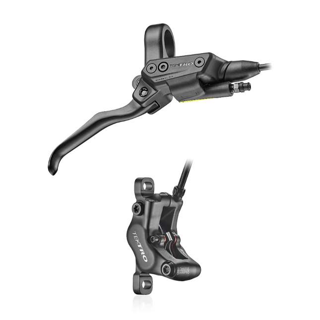 TRP TEKTRO Hydraulic disc brake set, RIGHT HAND/FRONT - HD-E5140F, 4 piston, front/right, w/1900mm hose + EJI connector/200mm sensor cable, black, for ebike T: 2.3mm rotor, w/o rotor.