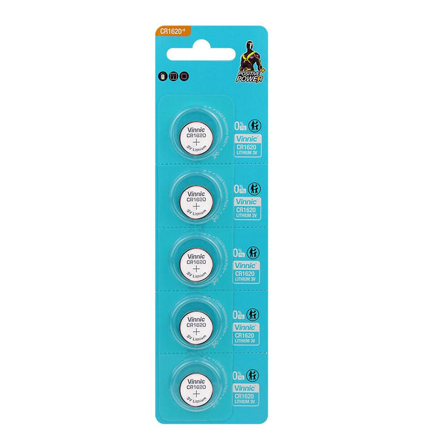 Vinnic CR1620 3V Lithium Button Cell Batteries - 5 Pack