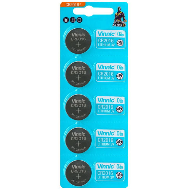 Vinnic CR2016 3V Lithium Button Cell Batteries - 5 Pack