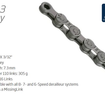 KMC Z8.3 6-8-Speed Chain 116L with Connect Link - Grey