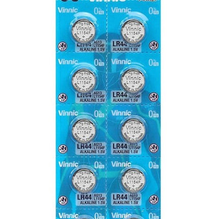 Vinnic LR44/L1154F 1.5V Alkaline Button Cell Batteries - 10 Pack