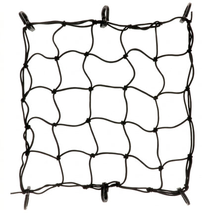 CARGO LUGGAGE NET - Strong elasticated webbing, cord dia: 4mm, 4 PP hooks, 12" x 12", Black