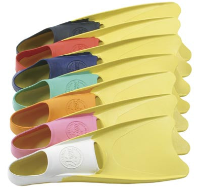 LAND & SEA Express Fins - Yellow/White/Blue Rubber Swim Fins for Bodyboarding and Watersports - Snorkel Fins, Dive Fins, Training Fins