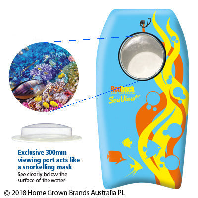 Redback SeaView 41 Inch Bodyboard with Viewing Port for Snorkeling and Diving Fun, Blue Orange Yellow Graphic Pattern