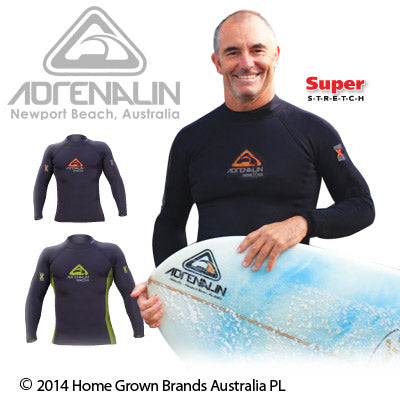 ADRENALIN Black Neoprene Long Sleeve Rash Guard Top for Watersports & Diving - Super Stretch Fit - Jnr