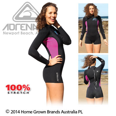 ADRENALIN Women's Long Sleeve Shorty Wetsuit Black Pink Size 6 100% Stretch Neoprene for Surfing Swimming Watersports