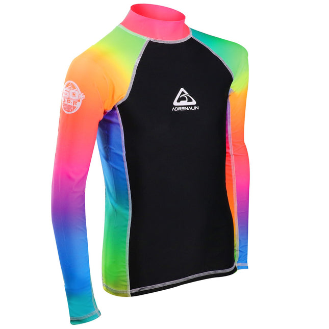 ADRENALIN Long Sleeve Rainbow Rash Guard for Girls UPF 50+ Sun Protection Watersports Beachwear