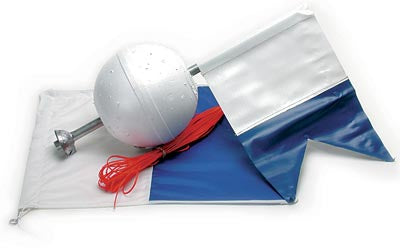 LAND & SEA Rigline Weighted Float Flag Kit for Fishing & Watersports, Durable Nylon/Plastic/Metal, White/Blue/Red