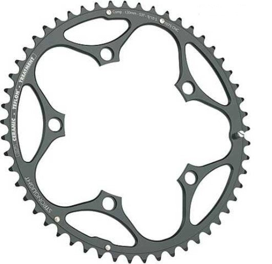 Stronglight Bicycle CHAINRING - ROAD "STRONGLIGHT", 53T, 7075 CNC Black CT2 - 130mm BCD, 5 Hole for 10/11 Spd