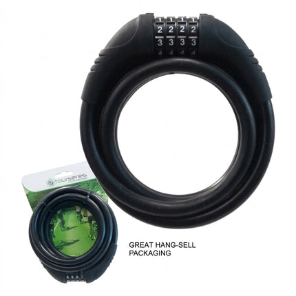 Tour Series Cable Lock, black, 4 digit, silicone, combination, 12mm x 1800mm