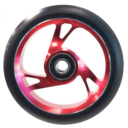 Bulletproof Scooter Wheel, Alloy Core, 125mm Diameter. 30mm Wide. incl abec-9 bearing. Suit 12mm Axle. RED core