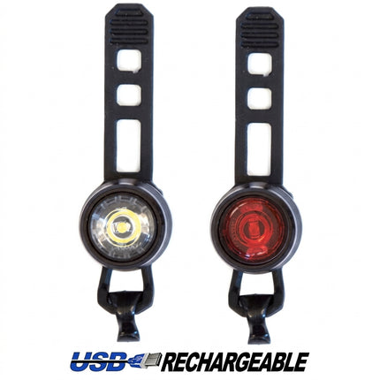 Bikes Up! c LIGHTS, Front & Rear Set, USB Lights, Sturdy precision made ALLOY housing, 3 Function, Lithium USB-Rechargeable