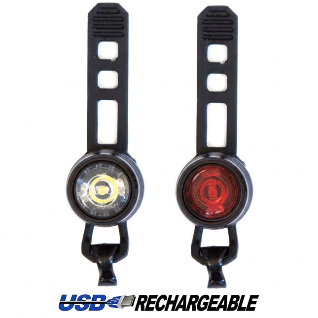 Bikes Up! c LIGHTS, Front & Rear Set, USB Lights, Sturdy precision made ALLOY housing, 3 Function, Lithium USB-Rechargeable
