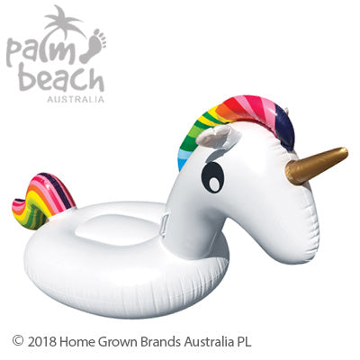 Palm Beach Australia White Unicorn Pool Float Ride On Toy Inflatable PVC Rainbow Horn for Kids and Adults Summer Fun Beach Accessory