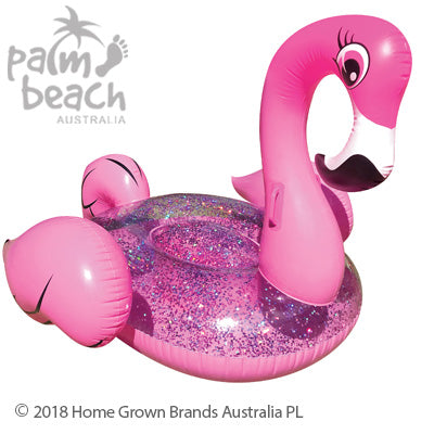 Palm Beach Australia Pink Flamingo Glitter Inflatable Pool Float Ride On Toy for Kids Adults 36 inch Summer Beach Water Fun