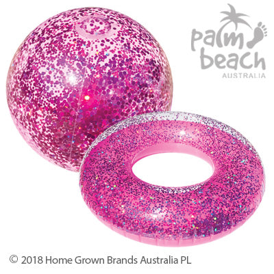 Palm Beach Australia Glitter Swim Ring and Ball Set for Adults Kids Beach Pool Watersports Accessories