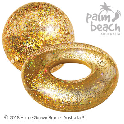 Palm Beach Australia Glitter Swim Ring and Ball Set for Adults Kids Beach Pool Watersports Accessories