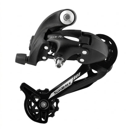 Sunrace REAR DERAILLEUR - 7/8 Speed, Long Cage for 11-34T Cassette, with Bracket/hanger, for MTB, Mega Pulley, BLACK
