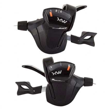 SHIFTER SET - Right Hand 11 Speed, Left Hand 3 Speed, Thumb Tap Dual Trigger, Sunrace, Black (NOT Shimano I-SPEC® II Compatible)