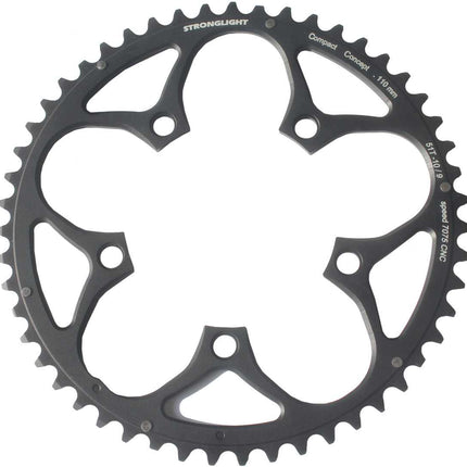 Stronglight Bicycle ROAD CHAINRING, STANDARD, TYPE S - 7075 CNC, BLACK, 9/10, 110 BCD, Outer, 52T, 5 arms "STRONGLIGHT"