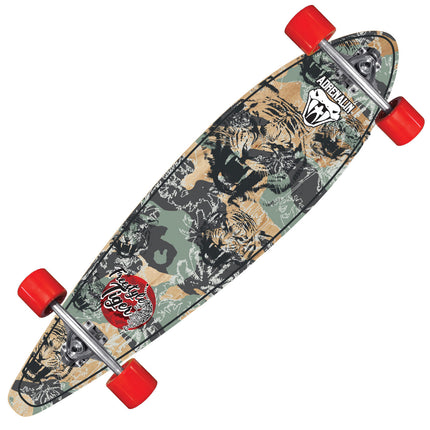 Adrenalin Freestyle Tiger Longboard Skateboard 40 Inch, Tiger Camo Pattern, Green/Tan/Black, Maple Deck, Perfect for Cruising and Carving