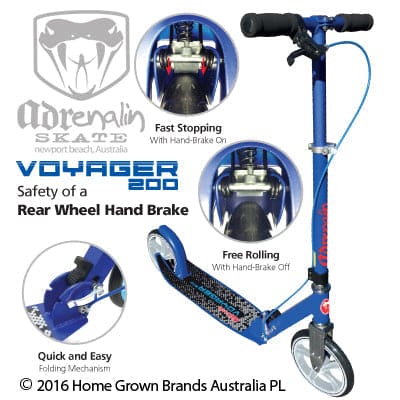 ADRENALIN - VOYAGER PUSH SCOOTER WITH HAND BRAKE FOLDABLE SCOOTER
