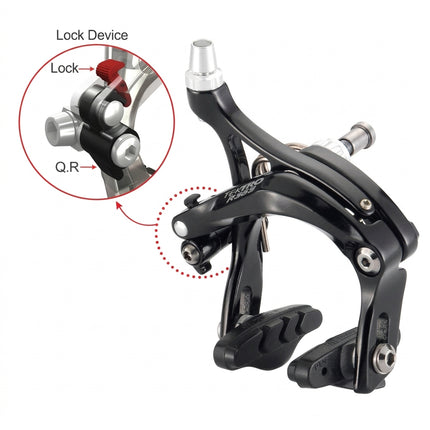 BRAKE - Tektro Caliper Brake Set, 47-57mm Reach, Dual Pivot, Q/R, Forged Alloy, Design For Big Tyres, Recessed, BLACK (Front & Rear)